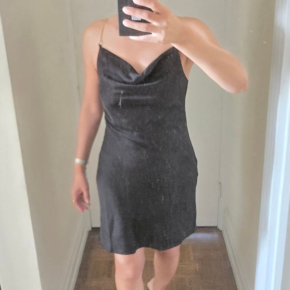 NWT Urban Outfitters Mallory Black Satin Cowlneck Mini Dress - Picture 5 of 5